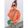 thumbnail image 5 of Women's Orange Stripe Ribbed High Neck Drop Shoulder Boxy Fit Sweater | [ZhiHiMeRi] | L, 5 of 5