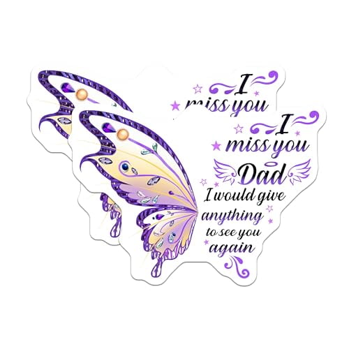 (2 Pack) Butterfly Design Remembrance Magnets - I Miss You Dad - Memorial Magnets for Fridge Or Car - 5" On Longest Side - for Cars, Fridges, Toolboxes - Made in USA - MAG6119