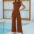 thumbnail image 2 of Women's Summer Jumpsuit Casual Dressy Romper Round Neck Pure Color Outfit for Daily Wear and, 2 of 2