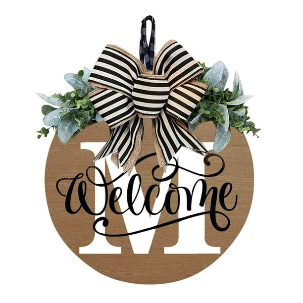 Corona personalizada de 30x30cm Apellido para la puerta principal durante todo el año | Placa decorativa personalizada para colgar | Signo de letra monograma | Decoración mural interior exterior