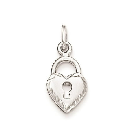 925 Sterling Silver Polished Diamond-Cut Heart Lock Diamond-cut Charm Pendant