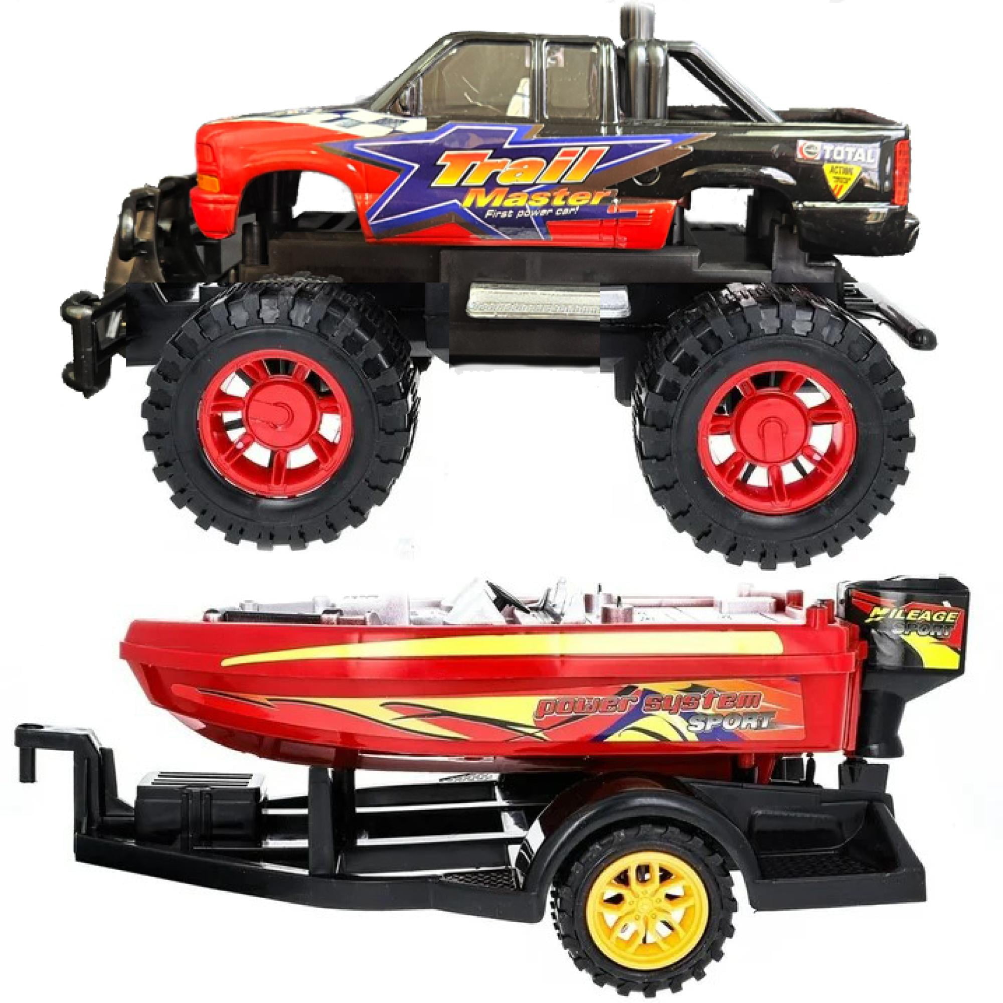 Speed Max King Friction-Powered Toy Truck with Speed Boat & Trailer – Play Vehicle Set