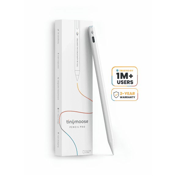 Tinymoose Pencil Pro - Stylus Pen for iPad (2018–2026), USB-C Fast Charging with Tilt Sensitivity, Compatible with iPad 11/10/9/8/7/6, Air, Mini & Pro - White