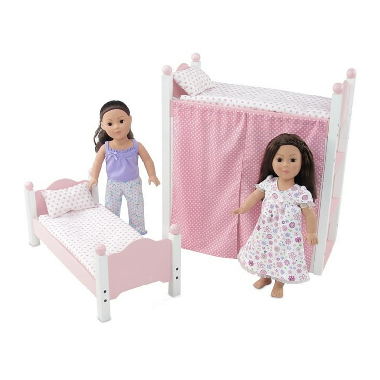 Emily Rose 18 Inch Doll Furniture Loft Bunk Bed with Doll Clothes Storage  Shelves Includes Doll Bedding Sets and Ladder Fits 15