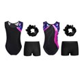 thumbnail image 5 of Venjoe Kids Girls 3 Piece Gymnastics Leotards Outfits Sparkling Ballet Dance Unitards with Shorts Hot Pink&Black 12, 5 of 7