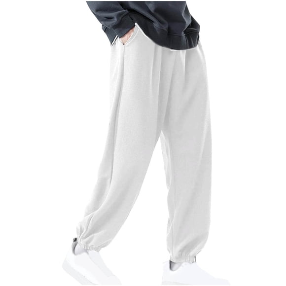 TIMIFIS White Men's Soft Solid Color Sweatpants with Elastic Waist and Pockets Long Lightweight Comfy for Fall Spring Winter Hiking Running Gym Jogging