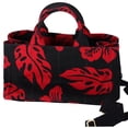 thumbnail image 3 of Pre-Owned PRADA Canapa Tote Bag Black Red Canvas Leaves Print, 3 of 9