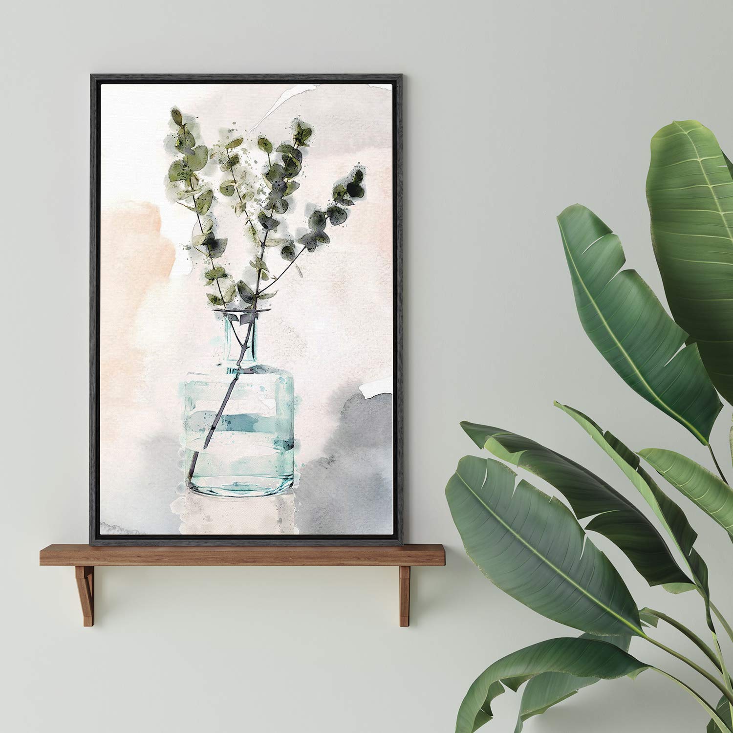 wall26 Framed Canvas Wall Art Dark Green Eucalyptus Tree in a Glass Vase Botanical Plants Watercolor Abstract Modern Relax/Calm Pastel for Living Room, Bedroom, Office - 24x36 inches - image 4 of 4