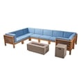 thumbnail image 2 of Frankie Outdoor U-Shaped 8 Seater Acacia Wood Sectional Sofa Set with Fire Pit, Teak, Blue, and Light Gray, 2 of 9