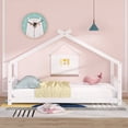Twin Size Wood Floor Bed with House-shaped Headboard - White