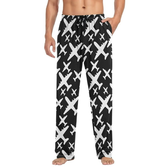 joogoo Men's Pajama Pants Cute Airplane Pattern Soft Long Sleep Lounge Pjs Bottoms L