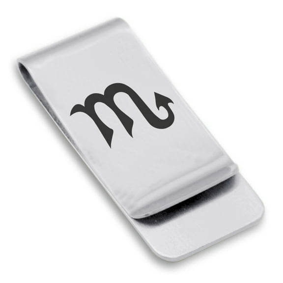 Stainless Steel Scorpio Zodiac Sign (Scorpion) Classic Slim Money Clip Credit Card Holder