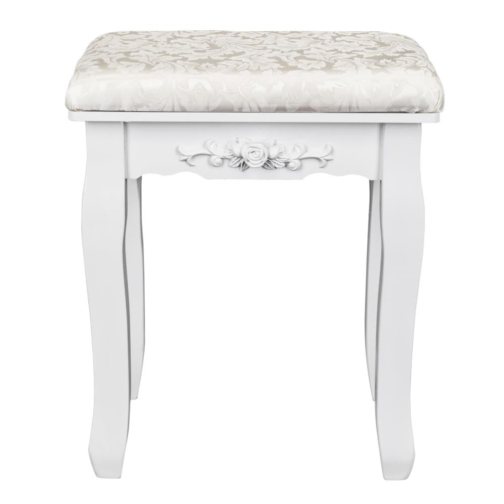 White Retro Wave Design Makeup Dressing Stool Pad Cushioned Chair Piano Seat 