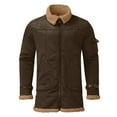 thumbnail image 4 of eileial Mens Leather Aviator Bomber Jackets Fashion Zipper Sherpa Fleece Lined Trucker Jacket Winter Big and Tall Vintage Turndown Collar Coats,Brown XXXXL, 4 of 5