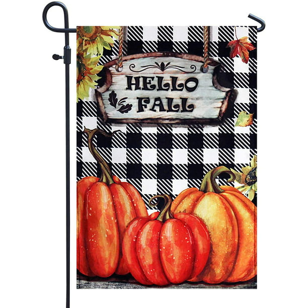 Homissor Hello Fall Yard Garden Flags Double Sided Autumn Buffalo Check ...