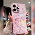 thumbnail image 3 of Designed for iPhone Case,Luxury Tempered Glass Butterfly Pattern Camera Lens Protection Shockproof Protective Cover Phone Case (Pink,iPhone 15), 3 of 6