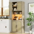 thumbnail image 5 of Senfot 71" Pantry Cabinet, Freestanding Kitchen Cabinet with Microwave Shelf,Tall Kitchen Hutch with Led Lights, for Dining Room, Living Room,Oak, 5 of 8