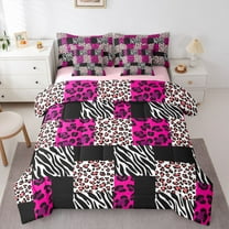 Manfei Zebra Leopard Print 7 Pieces Bedding Comforter Set for Female Men Teens,Geometric Plaid Full Bedding Set Lightweight,Animal Print Fitted Sheet Flat Sheet,Breathable Home Decor