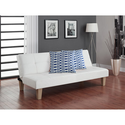 Aria Futon Sofa Bed with Decorative Pillows, Blue and White Walmart