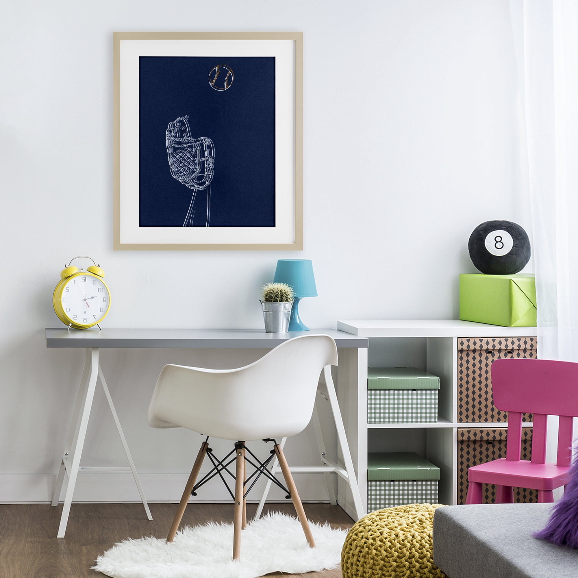 Stupell Industries Baseball Lines Contour Birch Framed Print Under Glass, design by Marcus Prime