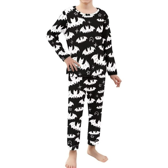 Renewold Cozy Nightgown Pajama Pants Set with Pockets Kids Halloween Bats Moon Athletic Clothing Thermal Home Daily Wear Beach Wear Sleepwear Loungewear Size 3-4