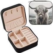 Hotbar Highland Cattle Travel Jewelry Case,Portable Small Jewelry Box, Necklace Earrings Travel Jewelry PU Leather Box,Christmas Gift for Women Girl