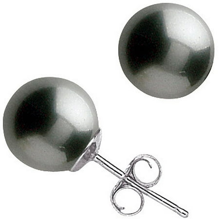 12mm Black Shell Pearl Sterling Silver Stud Earrings
