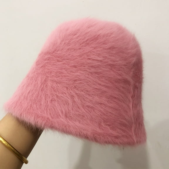 SikaFu Rabbit Hairy Hat Female Autumn And Winter Versic Plush Fisherman Hat Version Of The Face, Small Bucket Hat, Warm Basin Hood