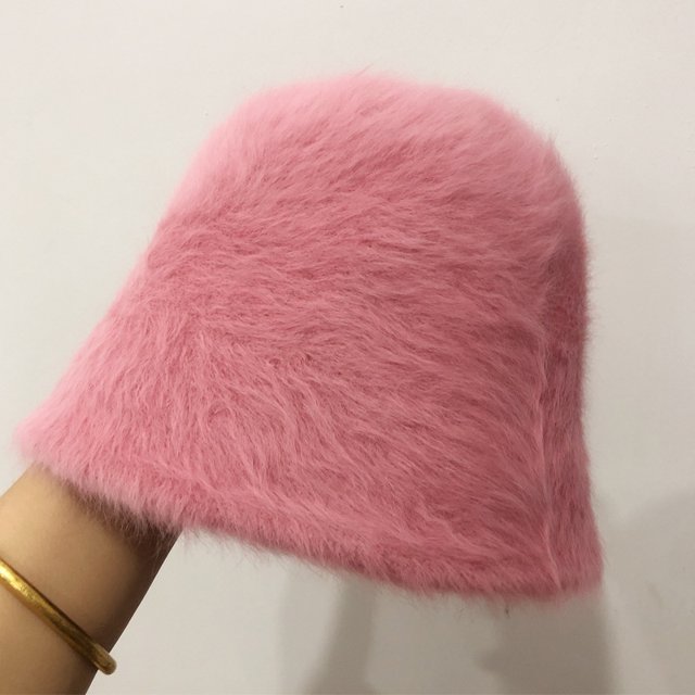 LinYooLi Rabbit Hairy Hat Female Autumn And Winter Versic Plush Fisherman Hat Version Of The Face, Small Bucket Hat, Warm Basin Hood