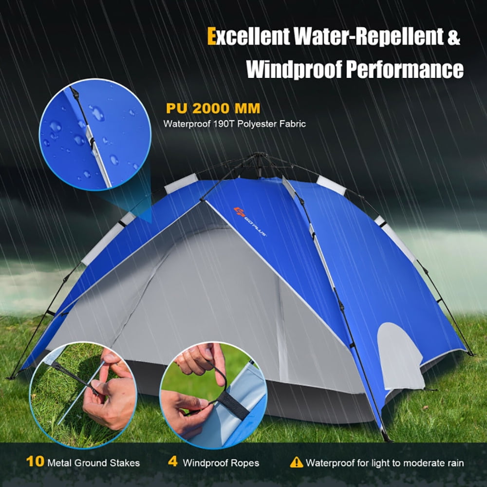 Aimee Lii 2-in-1 4 Person Instant Pop-up Waterproof Camping Tent, Easy Set Up Camping Tents Shelter, Blue