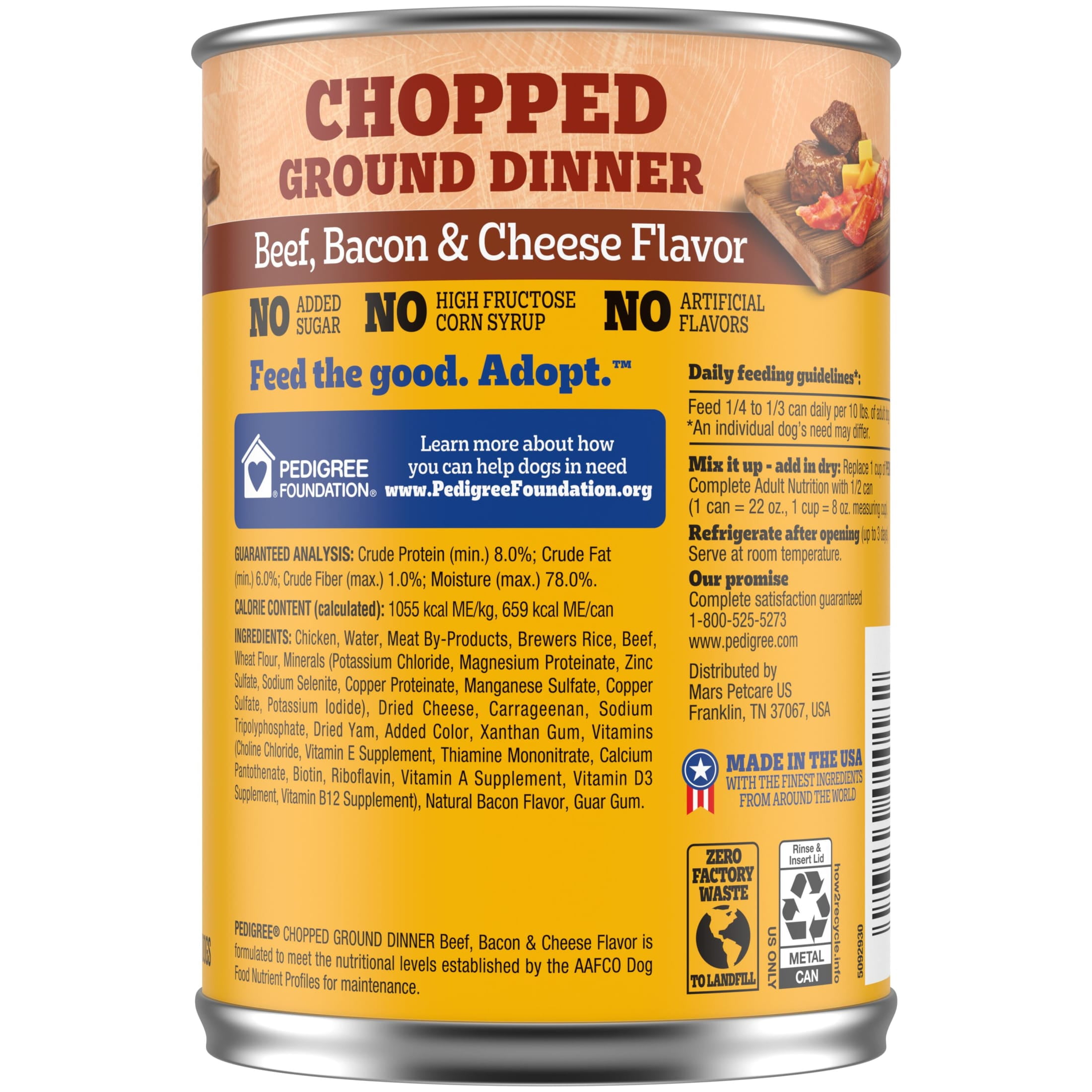 (6 pack) Pedigree Chopped Ground Dinner Beef Bacon & Cheese Flavor Adult Wet Dog Food, (12) 22 Oz Cans