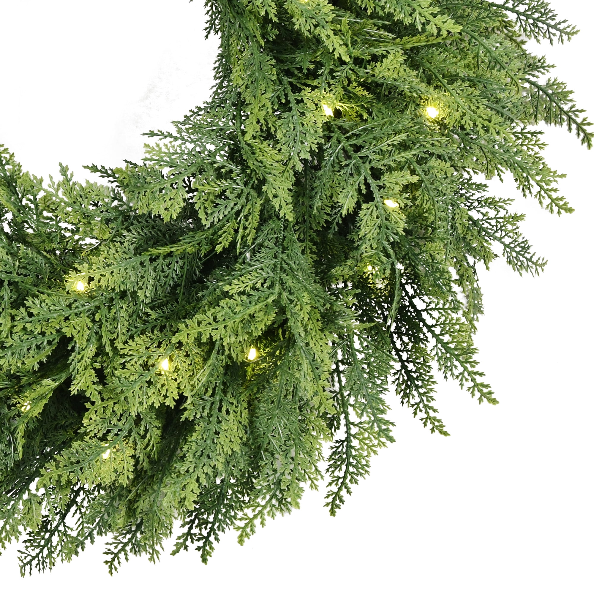 My Texas House Pre-Lit Cypress Artificial Christmas Wreath, Green, 24"
