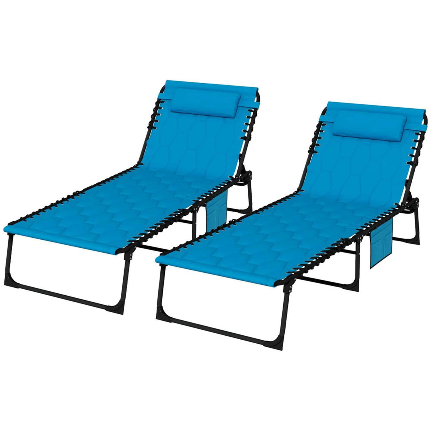 Demi Bonn 2 Piece Folding Chaise Lounge Set with Reclining Back, Portable Outdoor Patio Furniture for Beach, Yard, Sky Blue