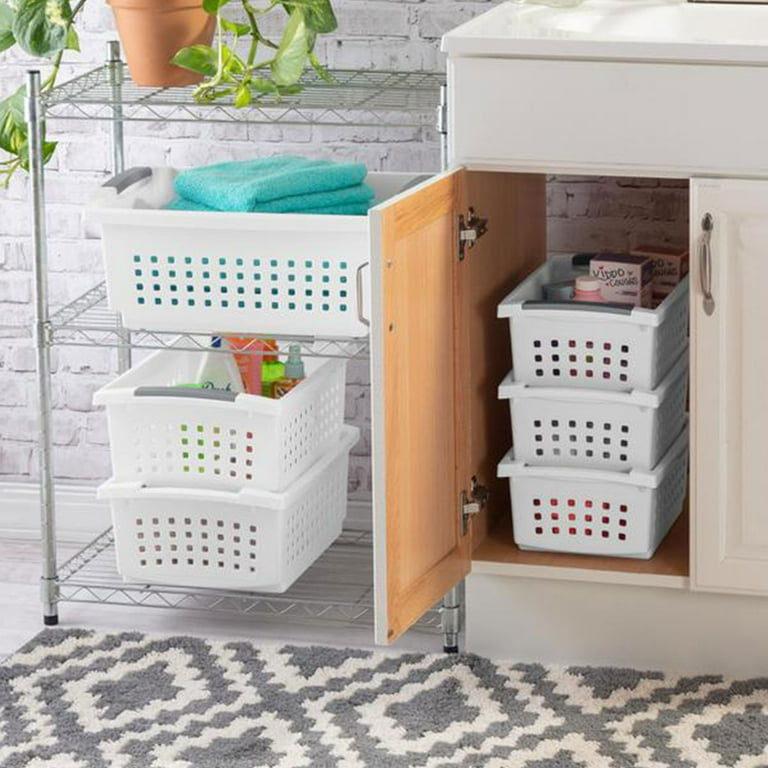 Sterilite Stackable Plastic Organizer, Small Storage Basket with
