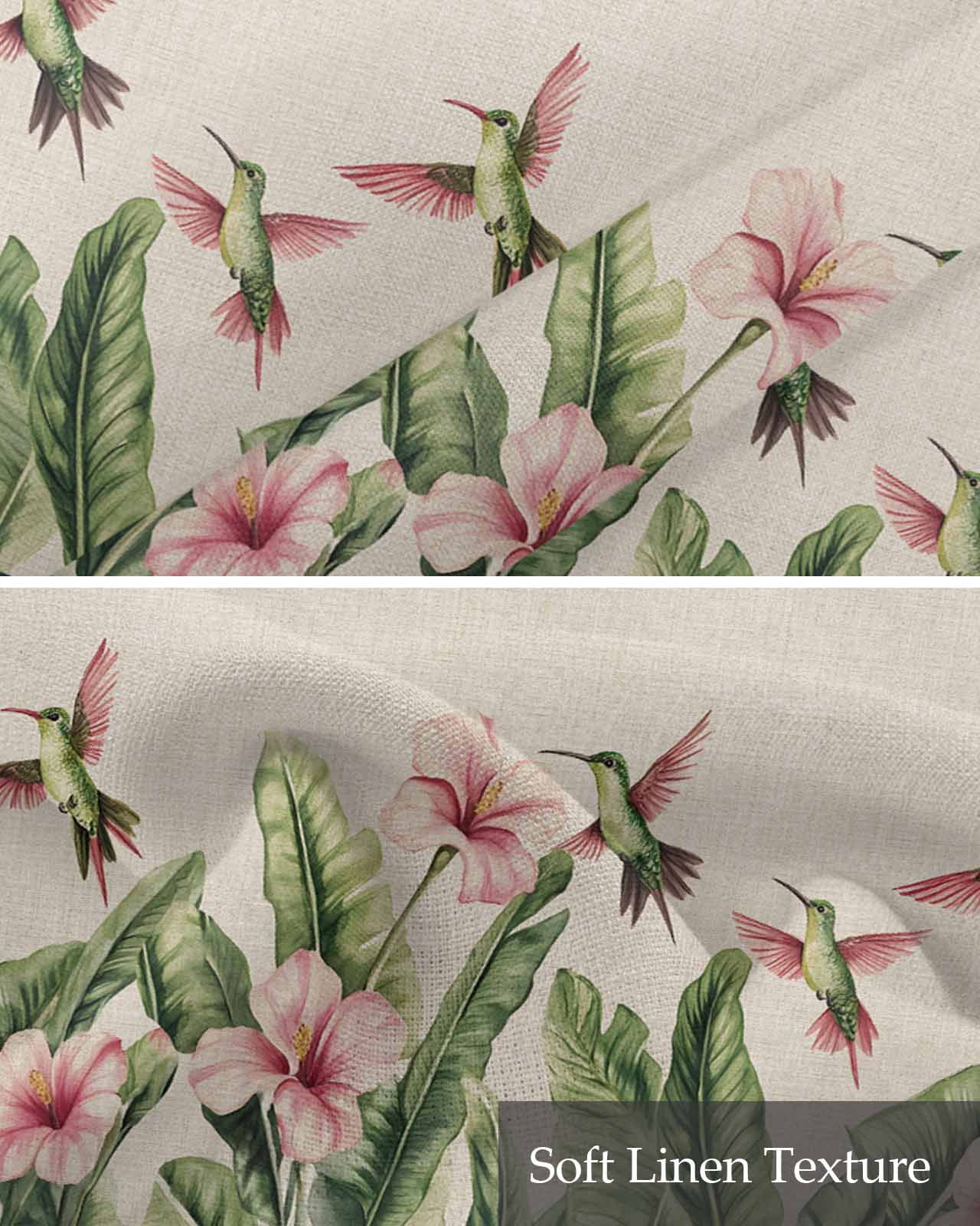 Summer Flowers Kitchen Valances for Windows Farmhouse Linen Window Valance Curtain for Living Room Window Treatment Retro Country Tropical Palm Leaves Birds Valance Rod Pocket Topper, 54 x 18 Inch