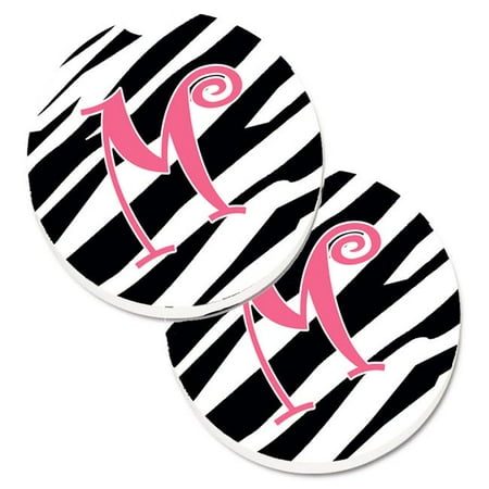

Monogram Initial M Zebra Stripe & Pink Set of 2 Cup Holder Car Coaster