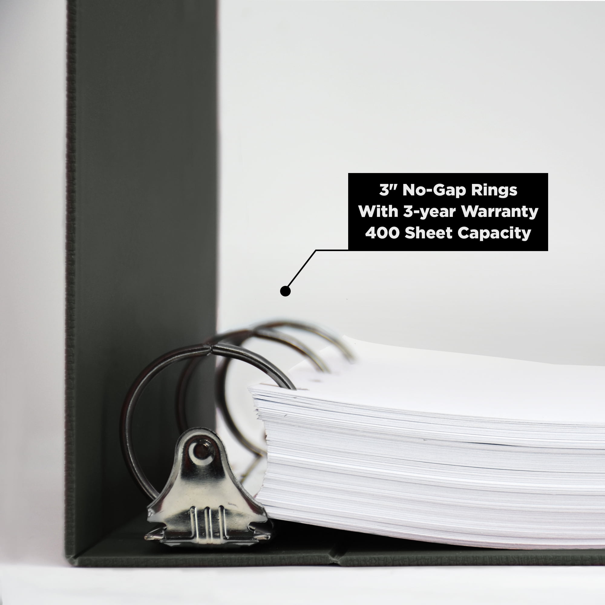 Carstens 3-Inch Heavy Duty 3-Ring Binder - Side Opening, Charcoal Gray