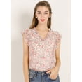 thumbnail image 2 of Unique Bargains Blouse à Volants pour Femmes Florale Décontractée Col en V Manches Courtes, 2 of 6