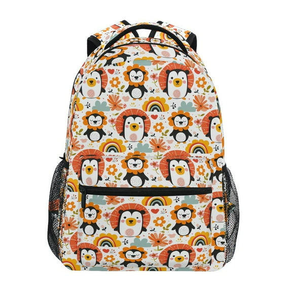 ALAZA Stylish Backpack Cute Penguins and Floral Elementary Bookbag Personalized Laptop School Bags Travel Daypack