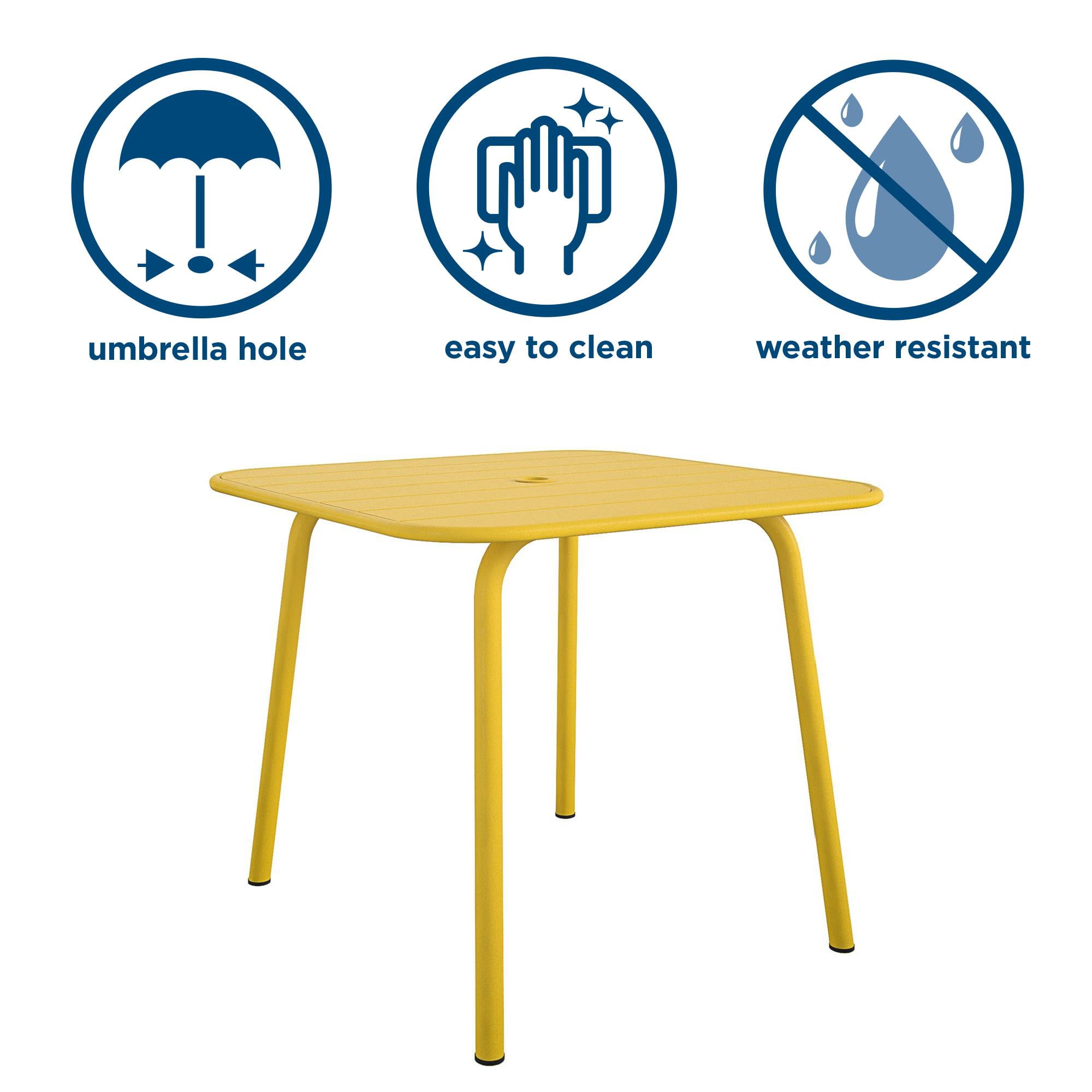 Novogratz Poolside Gossip Collection, June Outdoor/Indoor Square Dining Table, Yellow