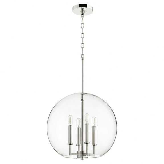 873-4-62-Quorum Lighting-4 Light Globe Pendant in Crystal style - 16 inches wide by 18.25 inches high-Polished Nickel Finish    -Traditional