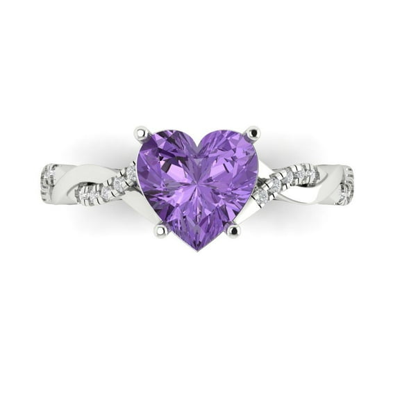 Solitaire with Accents Engagement Ring for Women - 2.1ct Simulated Alexandrite in 14K White Gold Promise Ring