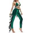 thumbnail image 4 of Women's Long Pants Outfits, Solid Color Halter Bandage Bra Tops + Tassel Decor Pants Shining Set, 4 of 7