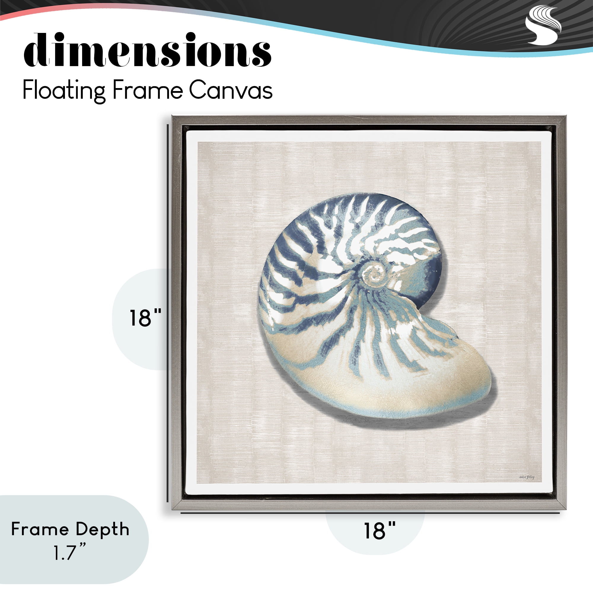 Stupell Industries Nautilus Shell in Misty Blue Gray Framed Floater Canvas Wall Art, design by Amber Sterling