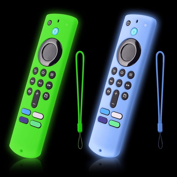 2-Pack Glowing Green Glow Blue Remote Cover for Amazon Fire TV Stick 4K Select, 4K Plus, HD, 3rd Gen., 4K Remote Controls, Anti-Slip Silicone Protective Case with Lanyard, GITD!