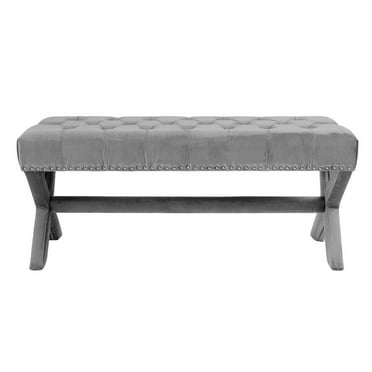 HomeRoots 45" Plum And Purple Upholstered Velvet Bench