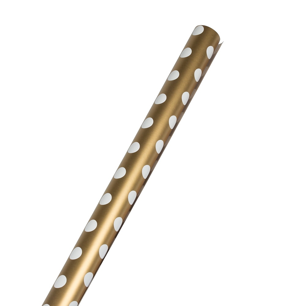 JAM Paper Polka Dot Wrapping Paper, 50 Sq. ft Total, Gold with White Dots, 2 Rolls
