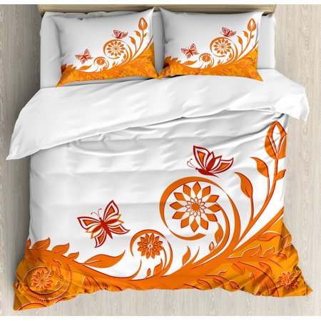 Orange Duvet Cover Set Artistic Rose Branch Motif With Fl Swirls In Old Fashioned Style Erflies Decorative Bedding Pillow Shams Orange Duvet Cover Set Artistic Rose Branch Motif With Fl Swirls In Old Fashioned Style Erflies Decorative Bedding Pillow Shams