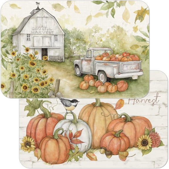 Wipe-Clean Reversible Decofoam Placemats, Pumpkin Farm, Set of 2, Made in The USA