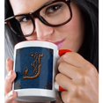 thumbnail image 2 of 3dRose, Monogram letter J in Victorian Western font that looks like carved oak wood on a denim background., 15oz Two-Tone Red Mug, 2 of 7